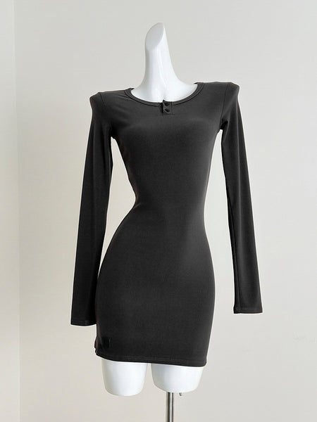 Sleek Black Long Sleeve Bodycon Mini Dress