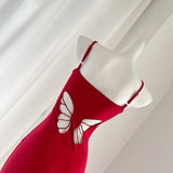 Spaghetti Straps Hollow Butterfly Red Bodycon Dres