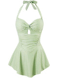 Plaid Halter Neck Suspender Swimsuit Dress