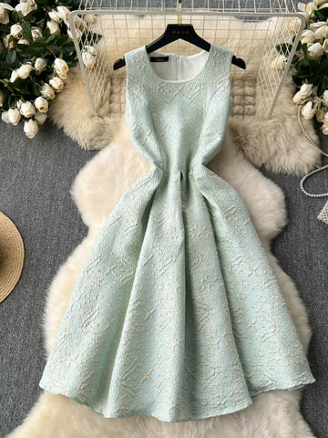 Elegance Mint Floral Embossed Dress