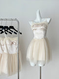Beige Satin Strappy Mini Dress