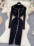 Sweater-Style Button-Up Ribbed Knit Dress