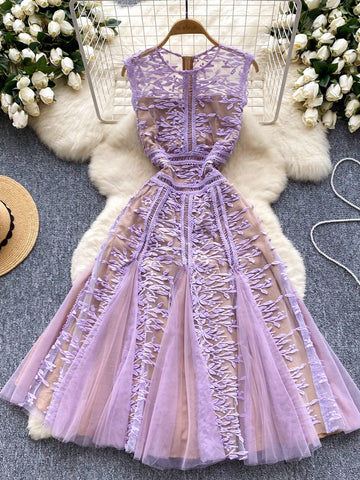 Flowy Tulle Skirt Delicate Lace Overlay Dress