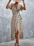 Bohemian cross V-neck lace floral dress