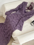 Vintage-Inspired Dusty Purple Lace Maxi Dress