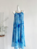 Embroidered Floral Patterns Blue Halter Neck Maxi Dress