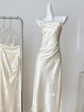 Glamorous Cream Satin Spaghetti Strap Maxi Dress