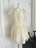 Cream Polka Dot V Neck Tiered Mini Dress