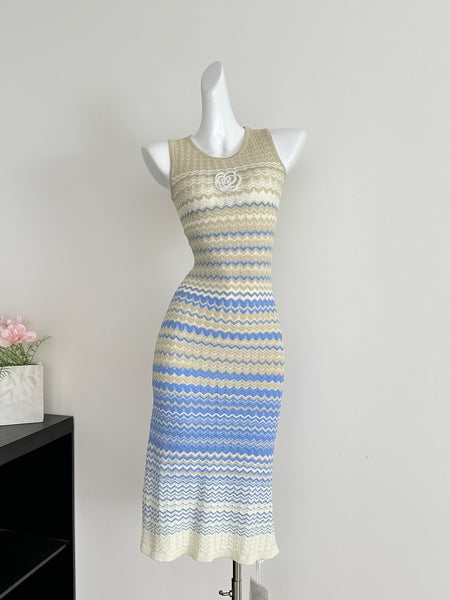 Chevron Knitted Sleeveless Bodycon Midi Dress