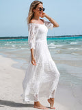 White Contrast Lace Maxi Hem Formal Dress