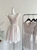 Exquisite Lace V Neck Tulle Mini Dress