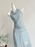 Light Blue & White Striped Halter Midi Dress