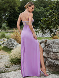 Lavender High-Slit Embellished Evening Dress