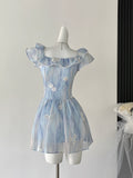 Ruffled Cinderella-esque Blue Floral Dress