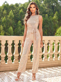 Sparkle Halter Shine Backless Gold Sequin Jumpsuit