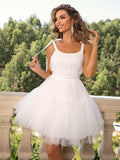 Sky-Blue Whimsy Shoulder Ties Tulle Midi Dress