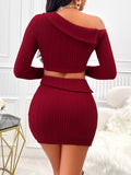 Elegant Burgundy Ribbed Knit Matching Set
