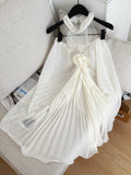 Floral Pleated Halter Neck Ivory Dress
