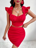 Red Off-Shoulder Top and Skirt Set