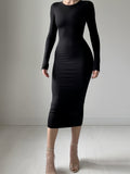 Sophisticated Black Full-Length Sleeves Bodycon Dress