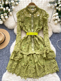 Inner Slip Belted Waist Vibrant Green Dress