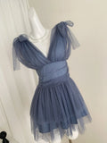 V NecK Navy Blue Mesh Mini Dress