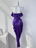 Elegant Lavender Satin Midi Slit Dress