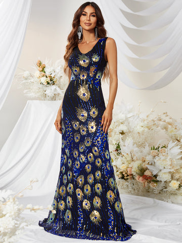 Gala of Glitter Peacock Mermaid Sequin Party Dress