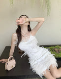 Three-dimensional flower sling slim dress