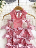 Satin Ribbon Accents Pink Knit Dress