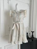 Pastel Colored Gingham Ruffled Mini Dress with Belt