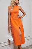 Vibrant Orange Maxi Dress with Elegant Side Slit