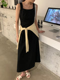 Elegant Black Midi Dress with Square Neckline