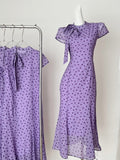 Asymmetric Lilac Polka Dot Midi Dress