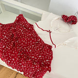 Cute White & Red Floral Print Outfit Set