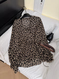 Long Sleeve Ruffle Hem Leopard Print Dress with Belt