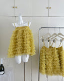 Spaghetti Straps Yellow Tulle Ruffle Dress