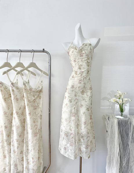 Halter Neckline Elegant Floral Midi Maxi Dress