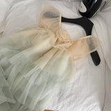 Flower Embellishment Ombre One Shoulder Tulle Mini Dress