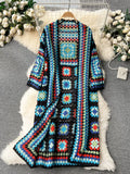 Colorful Mosaic Handcrafted Crochet Maxi Dress