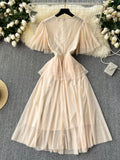 Elegant Sheer Pink Floral Embroidered Dress