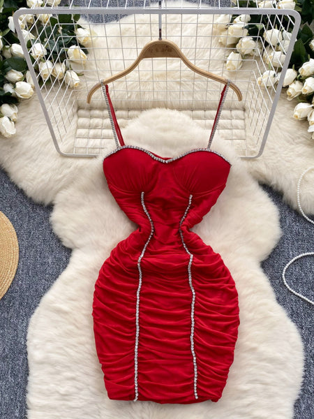 Stunning Beading Red Ruched Mini Dress