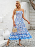 Blue Patterned Print Beach Maxi Dress
