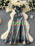 Ruffle Off-Shoulder Metallic Party Dress
