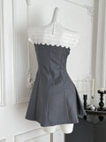 White Crochet Yoke Stylish Grey Dress