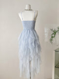 Lace  Light Blue Tiered Tulle Maxi Dress