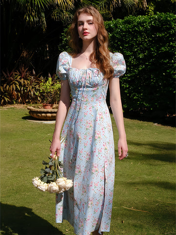 Blooming Elegance Puff-Sleeve Floral Dress