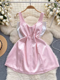 Chic Satin Bow Pink Mini Dress