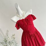 Polka Dot Red Off Shoulder Mini Dress
