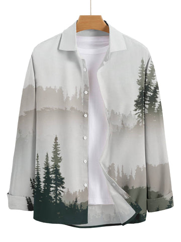 Men Tree Print Curved Hem Shirt Tee